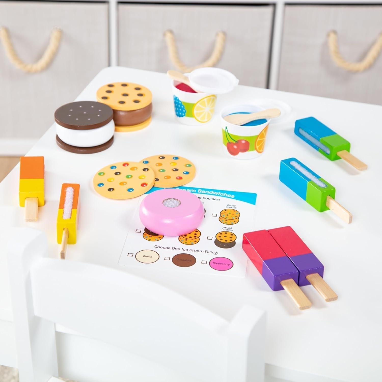 Wooden Frozen Treats Ice Cream Play Set (24 Pcs) - Play Food and Accessories Food Toys for Toddlers and Kids 3+