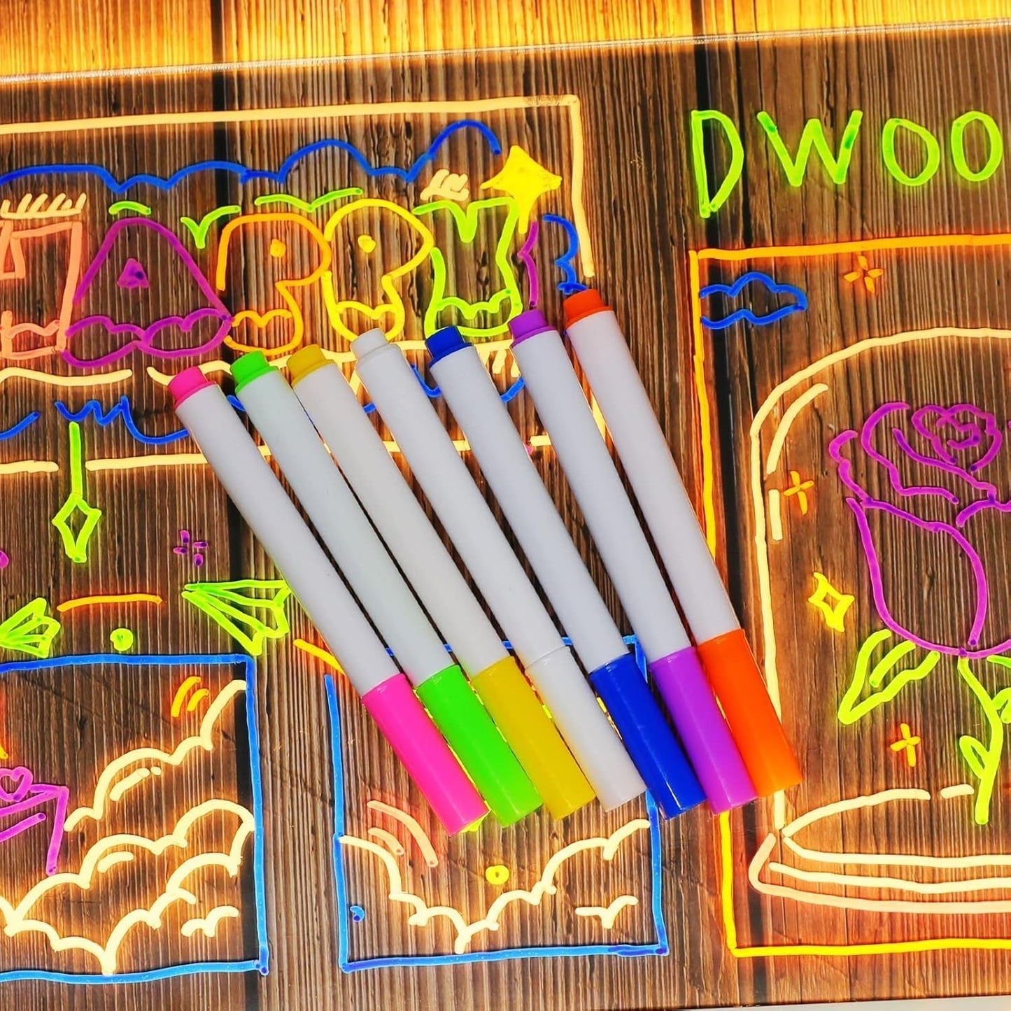 2025 LED Note Board with 7 Colors Pen,Magic Note Board Glowing Acrylic Message Marker Board with Light,Led Illuminated Drawing Board Light up Dry Erase Board with Stand for Office School Home 8 * 8In