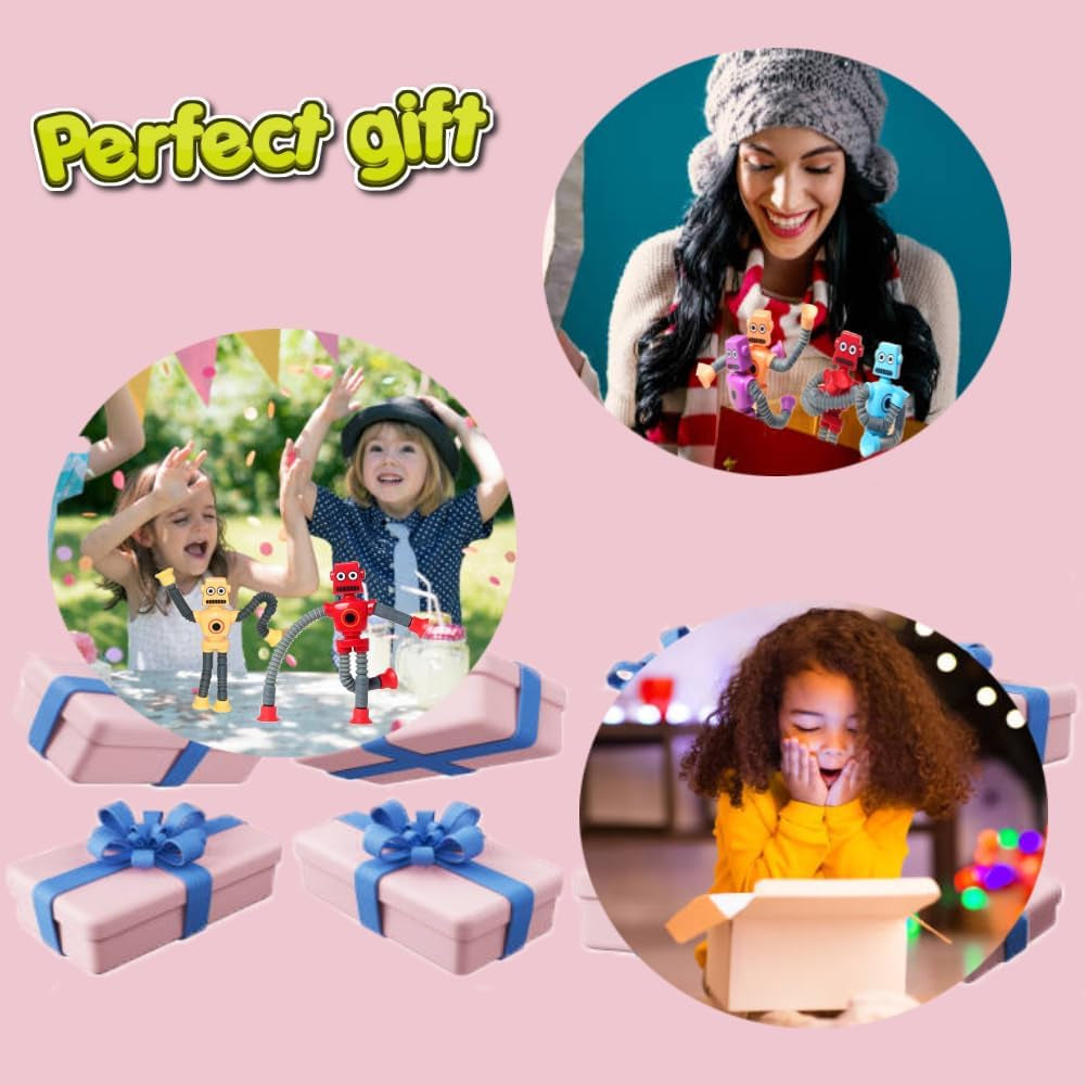 6PCS Telescopic Suction Cup Robot Toy,Pop Tubes,Toys for Kids,Toddler Travel Toys,Toddler Sensory Toys,Figette Toys,Fidget Toys for Kids,Treasure Box Prizes,Small Toys for Kids Prizes
