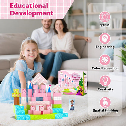 64 Pcs Magnetic Blocks-Princess Castle Collection World,Magnetic Building Blocks for 3+ Year Old Boys & Girls, Creative STEM Sensory Toys,Christmas Birthday Gifts for Kids Ages 3-8