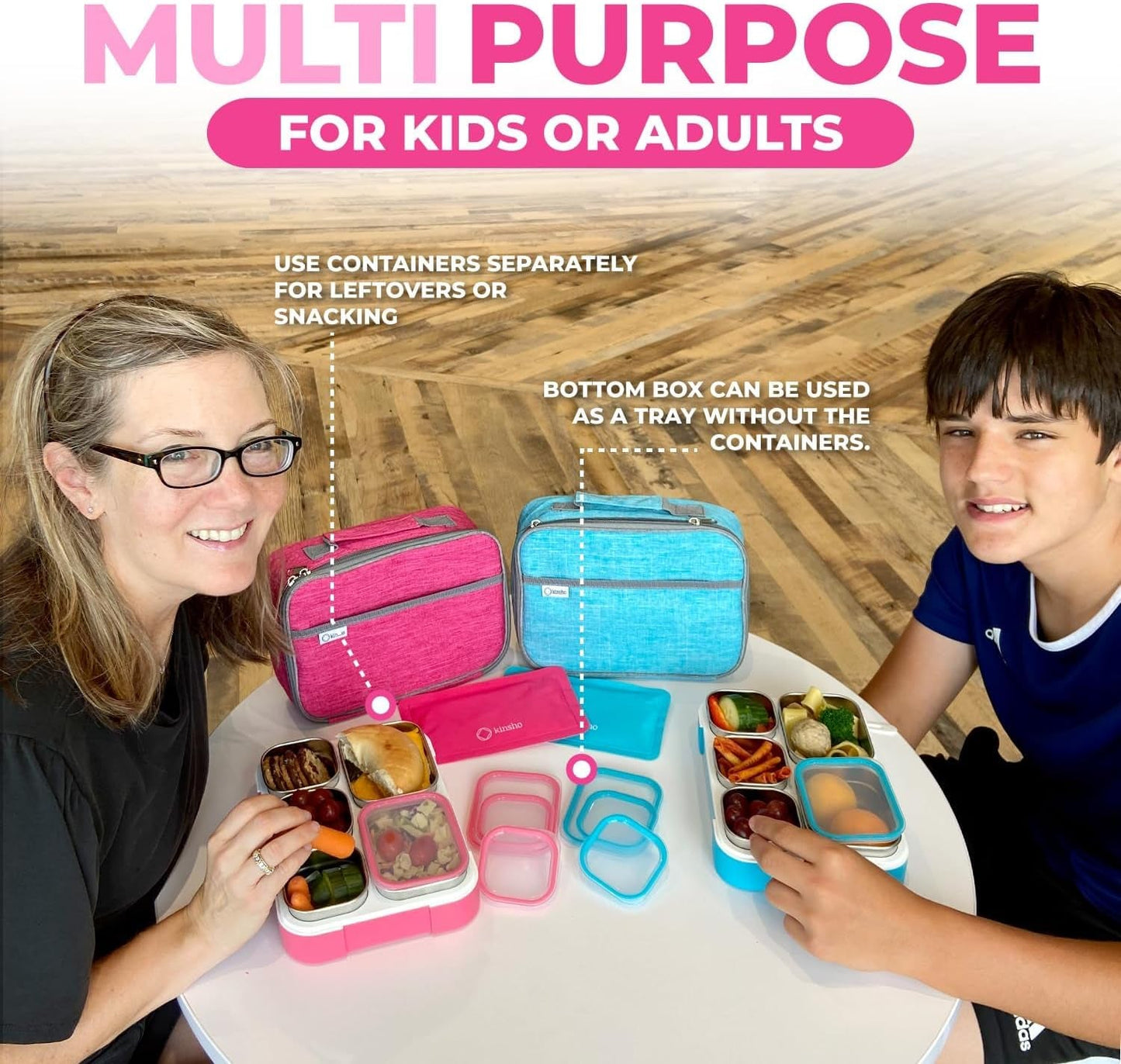 Stainless Steel Bento Lunch Box Set for Adults, Kids - Insulated Bag and Ice Pack - Leak-Proof Metal Compartment Meal Prep Food & Snack Containers for Work Travel School Daycare, 34 Oz Pink